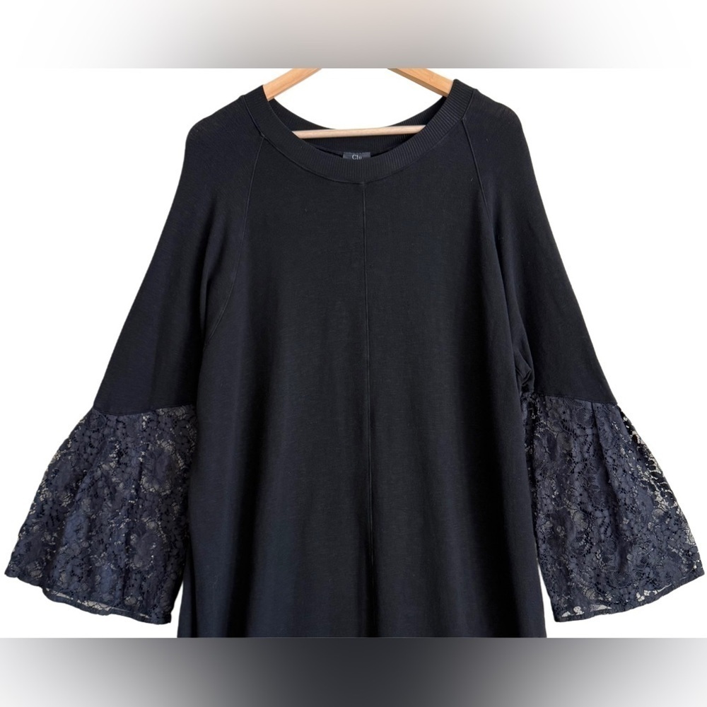CLU Supersoft Lightweight Minimalist Stretchy Lace Flounce Sleeve Knit Dress 2 - Picture 2 of 9